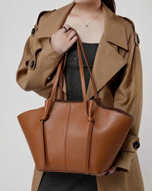 Close up of Brown Amara Tote - Premium Smooth Leather Handbags in Pakistan - My Light Quality Guaranteed with COD